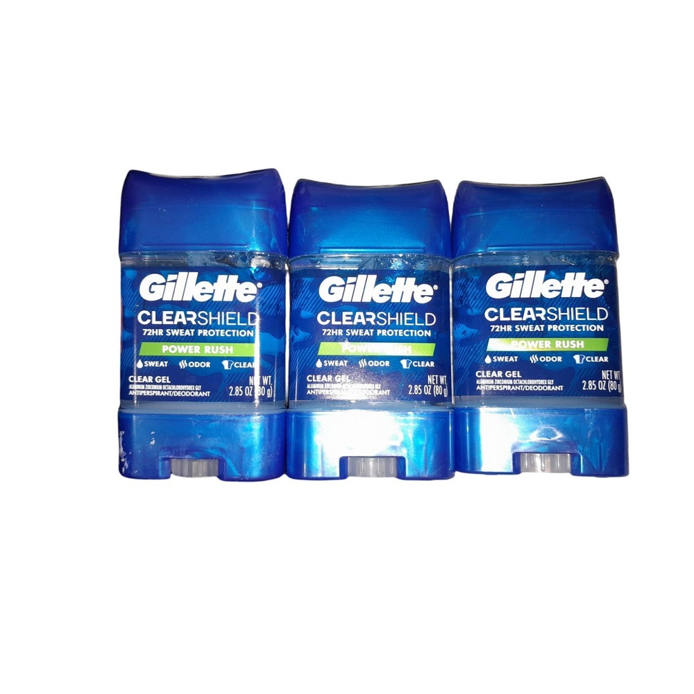 Gillette ClearShield 72HR Sweat Protection Deodorant Power Rush 2.85 Oz Each 3